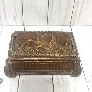 Vintage Syroco Wood Geese In Flight Trinket Jewelry Cigarette Box Mallards
